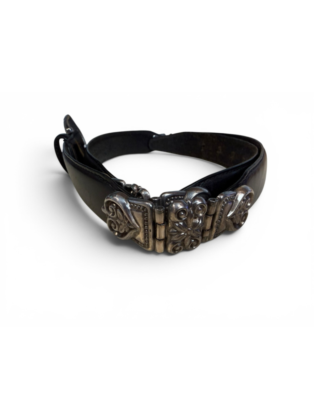Vintage 90’s Fossil Black Leather Concho Belt Silver Western Buckle Women’s Sz M - Picture 4 of 8